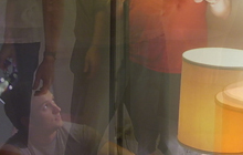 layered composite photo of full band with lamps